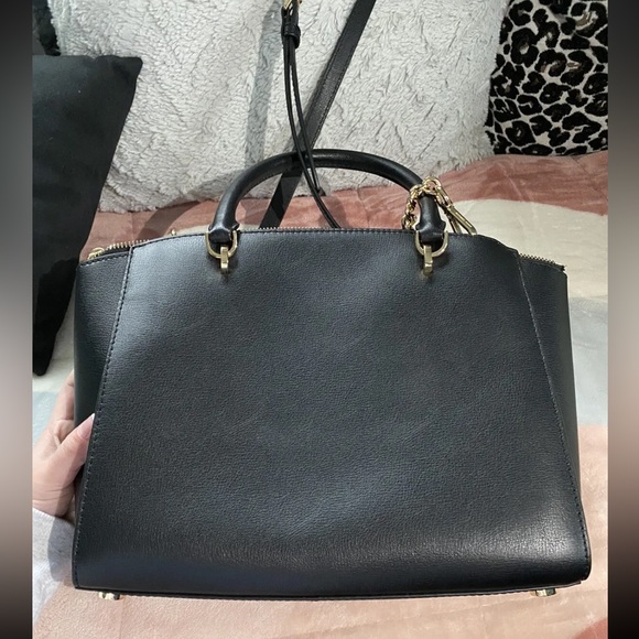 NWT Michael Kors Ellis black leather large satchel tote handbag - Picture 4 of 7